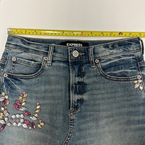 Express Rhinestone Embellished Denim Skirt Size 2 - Picture 7 of 8